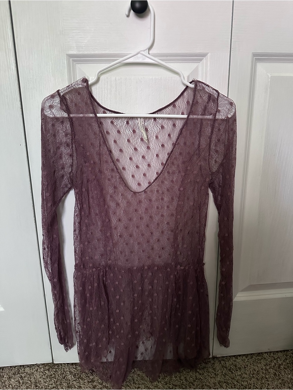 Sheer Polka Dot Long Sleeve Tunic - Dusty Plum - Free People